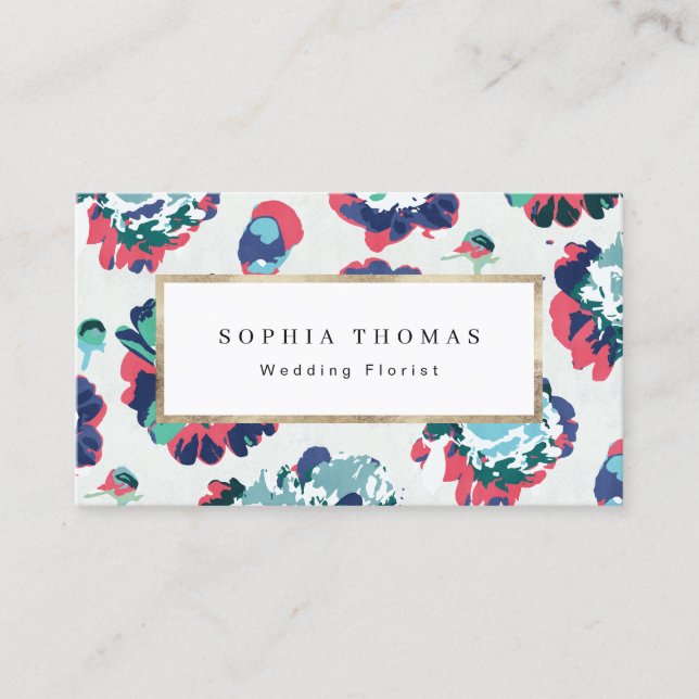 Modern classic blue abstract floral professional b business card (Front)