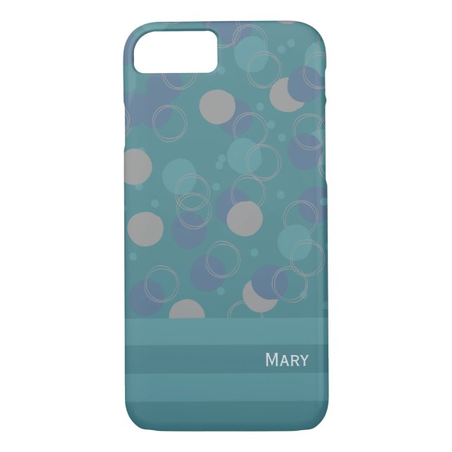 Modern Classic Blue Circles Pattern First Name Case-Mate iPhone Case (Back)