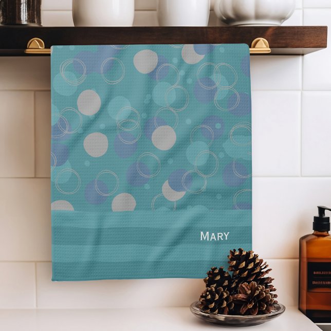 Modern Classic Blue Circles Pattern First Name Kitchen Towel (Creator Uploaded)