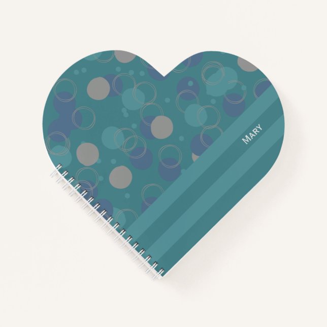 Modern Classic Blue Circles Pattern First Name Notebook (Front)