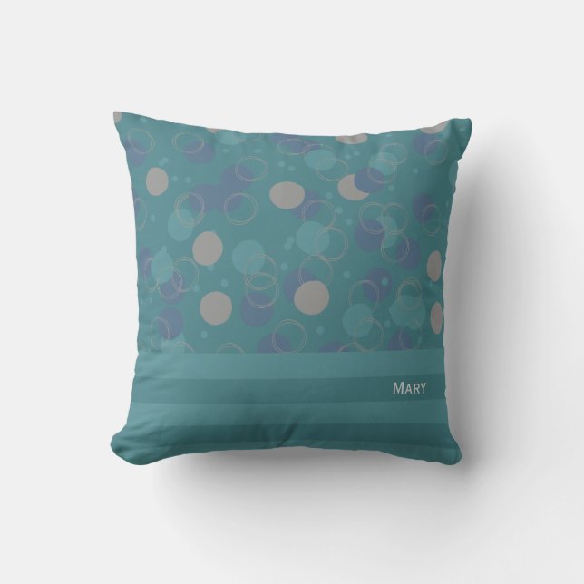 Modern Classic Blue Circles Pattern First Name Throw Pillow (Front)
