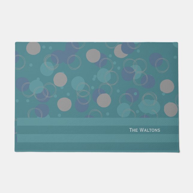 Modern Classic Blue Circles Pattern Last Name Doormat (Front)