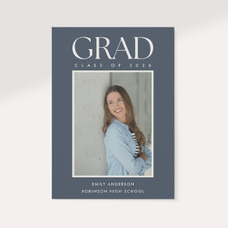 Modern Classic Blue Graduation Photo Announcement
