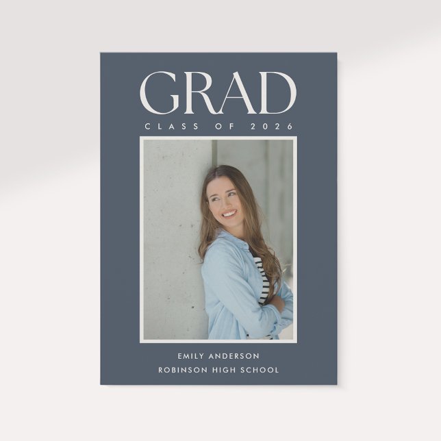 Modern Classic Blue Graduation Photo Announcement (Creator Uploaded)