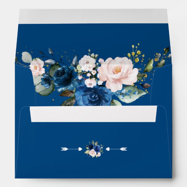 Modern Classic Blue Pink Flowers Return Address Envelope (Back (Bottom))