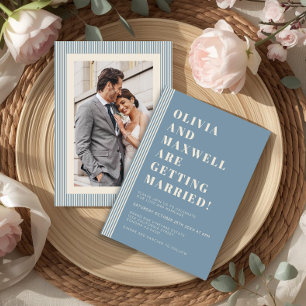 Modern Classic Blue Striped Photo Wedding Invitation