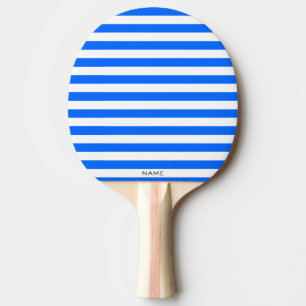 Modern Classic Blue White Stripes Custom Name Ping Pong Paddle