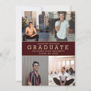 Modern Classic Burgundy Gold Photo Graduation Invitation