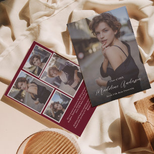 Modern Classic Burgundy Photo Collage Graduation Announcement