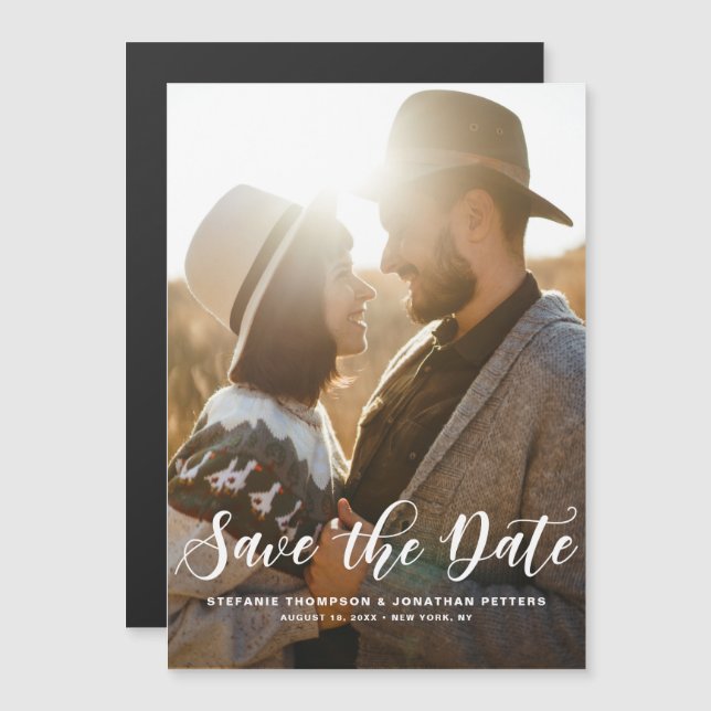 Modern Classic Calligraphy Photo Save the Date Magnetic Invitation (Front/Back)