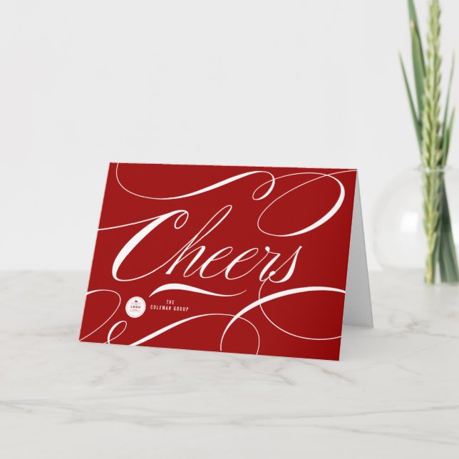 Modern Classic Cheers Calligraphy Elegant Business Holiday Card (Front)