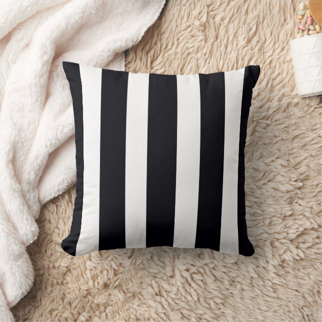 Modern Classic Chic Black And White Striped Throw Pillow (Blanket)