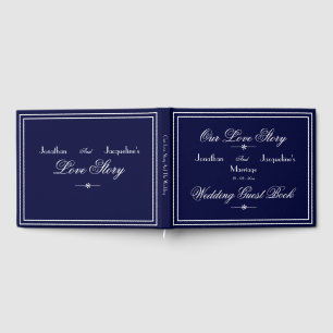 Modern Classic Chic Script Navy Blue Wedding Guest Book