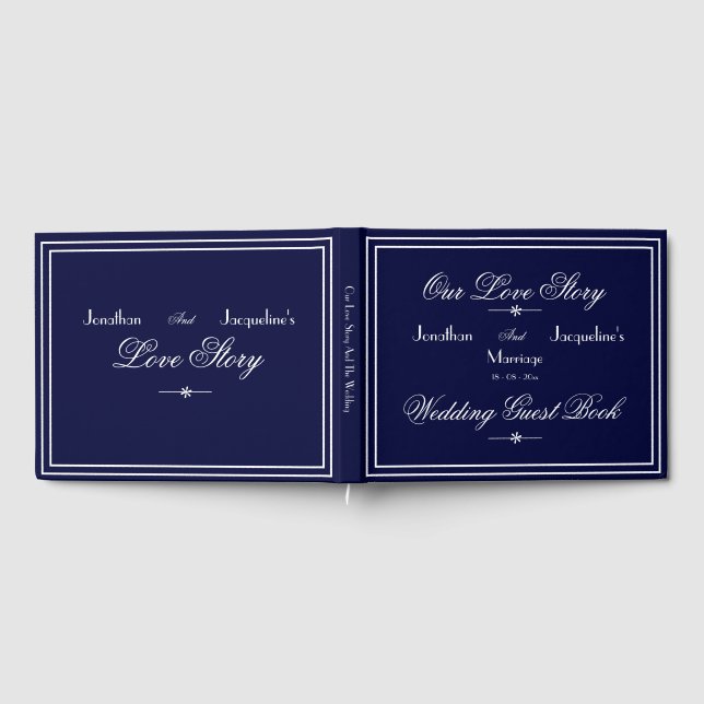 Modern Classic Chic Script Navy Blue Wedding  Guest Book (Full)