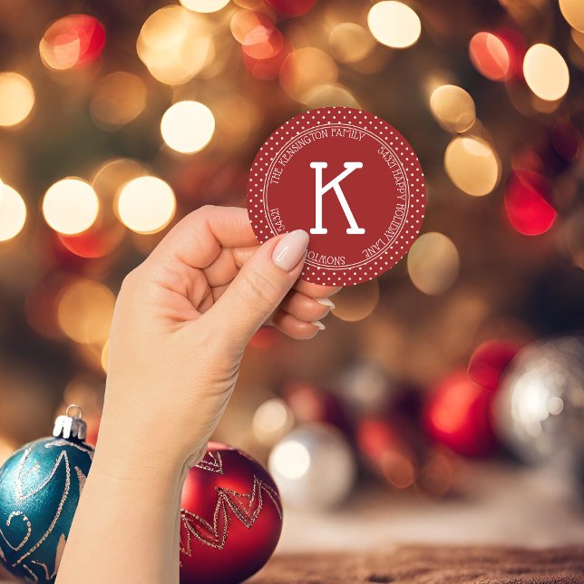 Modern Classic Christmas Rustic Red Dots Address Classic Round Sticker (Modern Classic Christmas Rustic Red Dots Address Classic Round Sticker)
