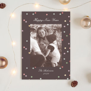 Modern Classic Colorful Confetti New Years Photo Holiday Card