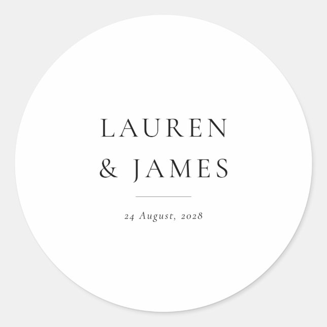 Modern Classic Couple Wedding Favour Sticker (Front)