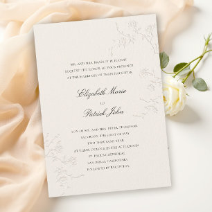 Modern Classic Delicate Wild Roses Ecru Wedding Invitation