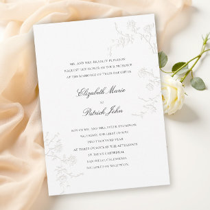 Modern Classic Delicate Wild Roses White Wedding Invitation