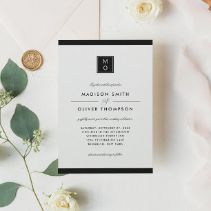 Modern Classic Elegant Black Monogram Wedding Invitation