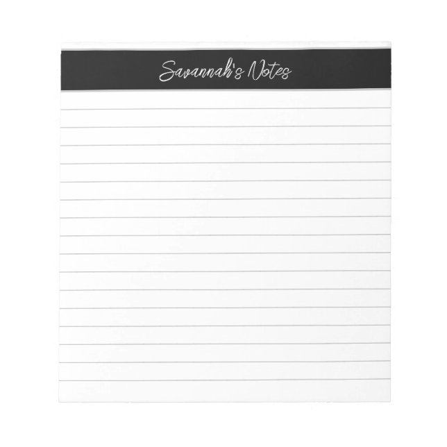 Modern Classic Elegant Black Script Personalized Notepad (Front)