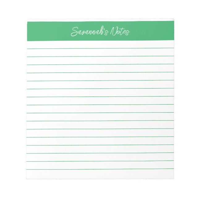 Modern Classic Elegant Green Script Personalized Notepad (Front)