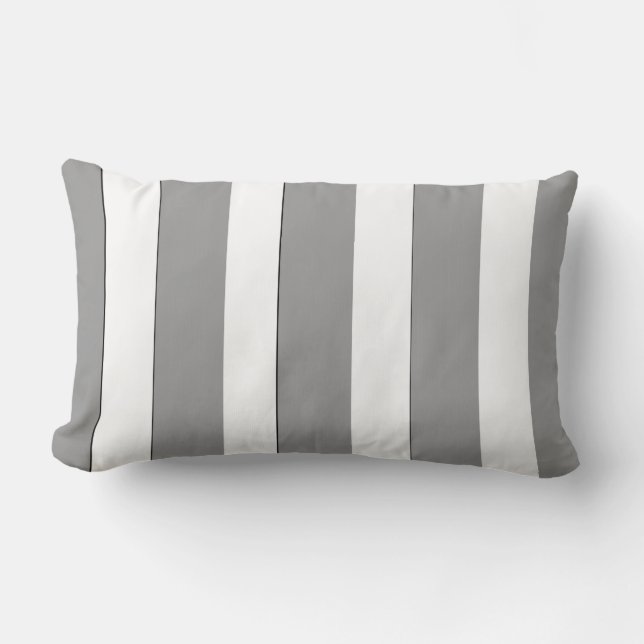 Modern Classic Elegant Grey And White Stripes Lumbar Pillow (Front)