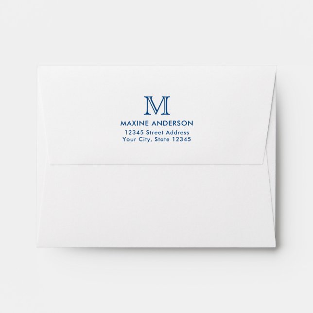 Modern Classic Elegant Navy Blue Monogram Initial Envelope (Back (Top Flap))