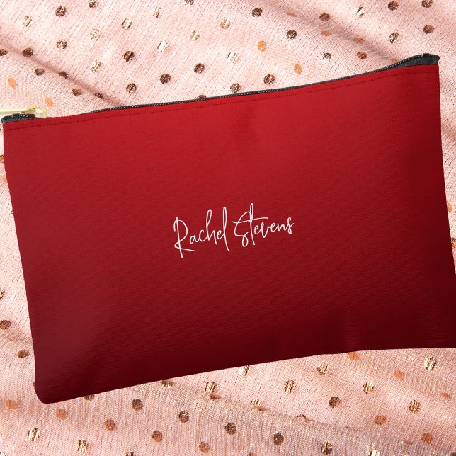 Modern Classic Elegant Red & White Monogram Accessory Pouch (Creator Uploaded)