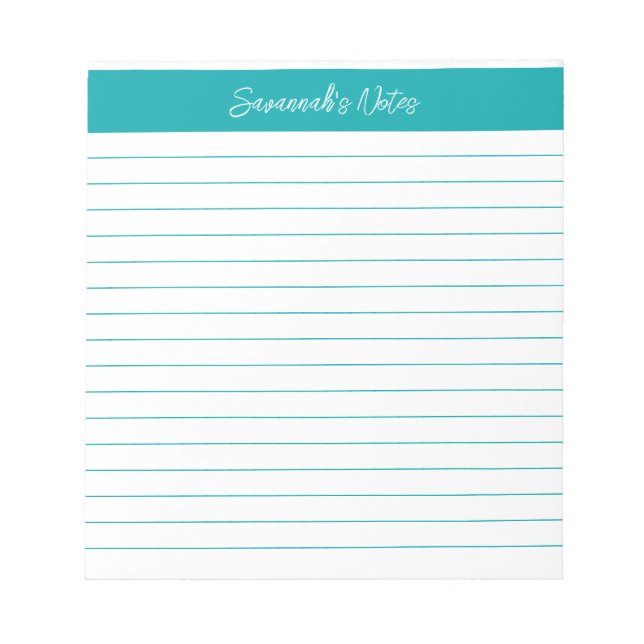 Modern Classic Elegant Teal Script Personalized Notepad (Front)