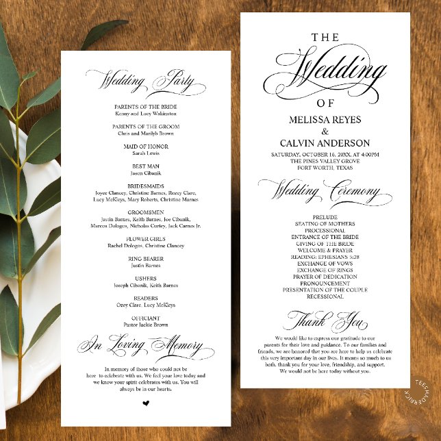 Modern Classic Elegant Wedding Ceremony Program (Elegant Classy Navy Blue Script Wedding Program Card)