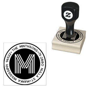 Modern Classic Family Name Return Address Circular Rubber Stamp