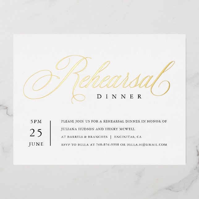 Modern Classic Foil Rehearsal Dinner Invite Insert (Front)