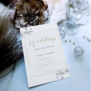 Modern Classic Frame Black Gold Orchid Wedding Invitation