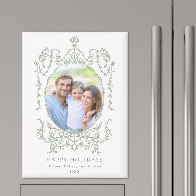 Modern Classic Frame Happy Holidays Photo Holiday Magnet (Creator Uploaded)