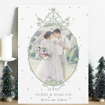 Modern Classic Frame Merry & Married Photo Holiday Card<br><div class="desc">This flat christmas | holiday card features a simple sage green vintage frame with a photo. For more advanced customization of this design, please click the BLUE DESIGN TOOL BUTTON above!</div>