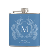 Modern Classic French Blue Floral Crest Monogram