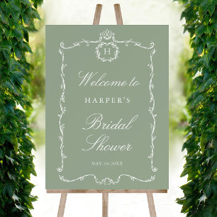 Modern Classic French Bridal Shower Sage Green Poster