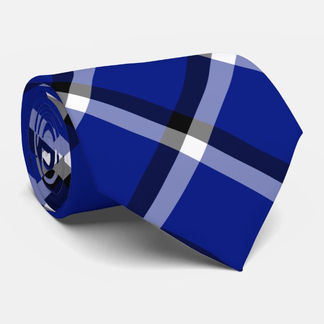 Modern Classic Geometric Check Pattern Blue Tie (Rolled)