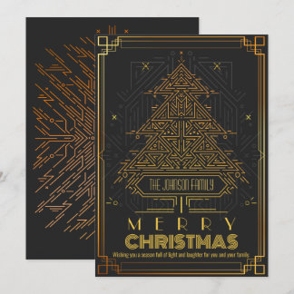 Modern Classic Gold Black Geometric Christmas Tree Holiday Card