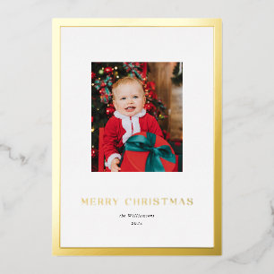Modern Classic Gold Frame Christmas Photo Foil Holiday Card