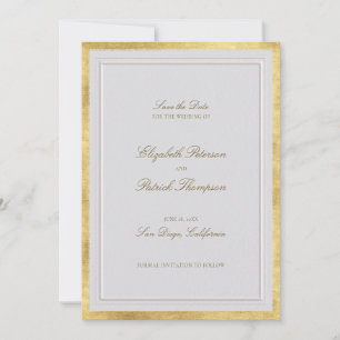 Modern Classic Gold Ivory Formal Elegant Wedding Save The Date
