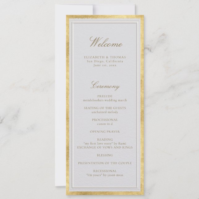 Modern Classic Gold Ivory Formal Wedding Program (Front)