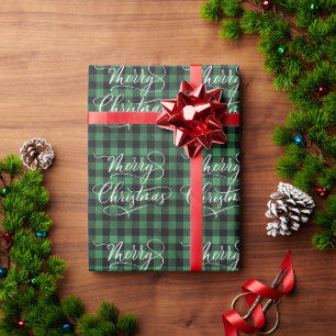 Modern Classic Green Plaid Merry Christmas Holiday Wrapping Paper