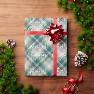Modern Classic Green Plaid Merry Christmas Holiday Wrapping Paper