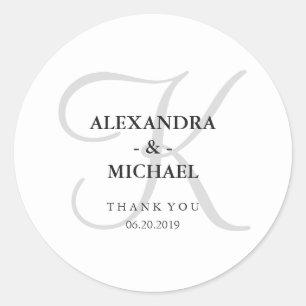 Modern Classic Grey Monogram Wedding Round Sticker