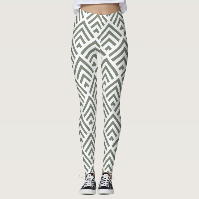 Modern classic grey white pattern geometric leggings (Front)
