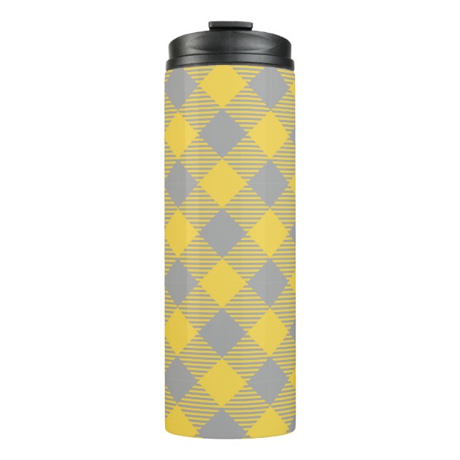 Modern Classic Grey & Yellow Plaid  Thermal Tumbler (Front)