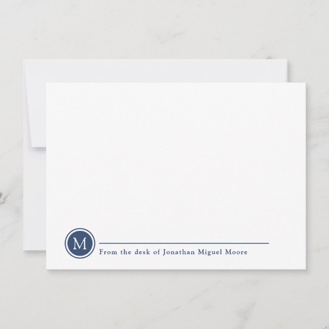 Modern Classic Indigo Monogram Line Circle  Card (Front)
