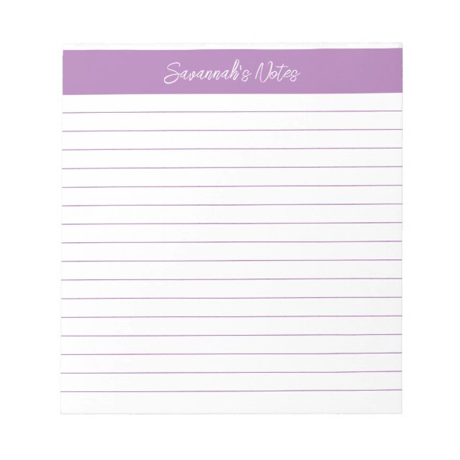Modern Classic Lavender Script Personalized Notepad (Front)